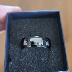 Free With PurchaseBlack Bear Paw Engraved Stainless Steel Ring - Men's Accessory
